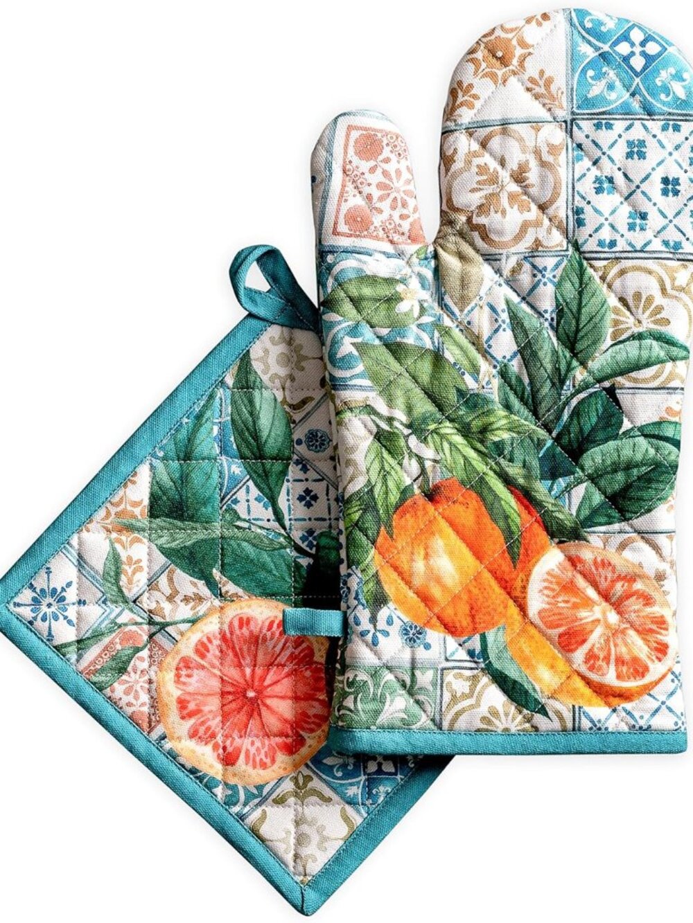 100% Cotton Oven Mitt & Pot Holder Set 7.5"x13" & 8"x8"